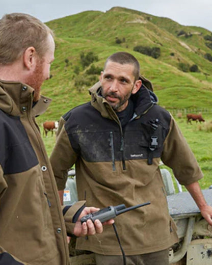 Taupe coloured Betacraft Mamaku Smock on mountain background 