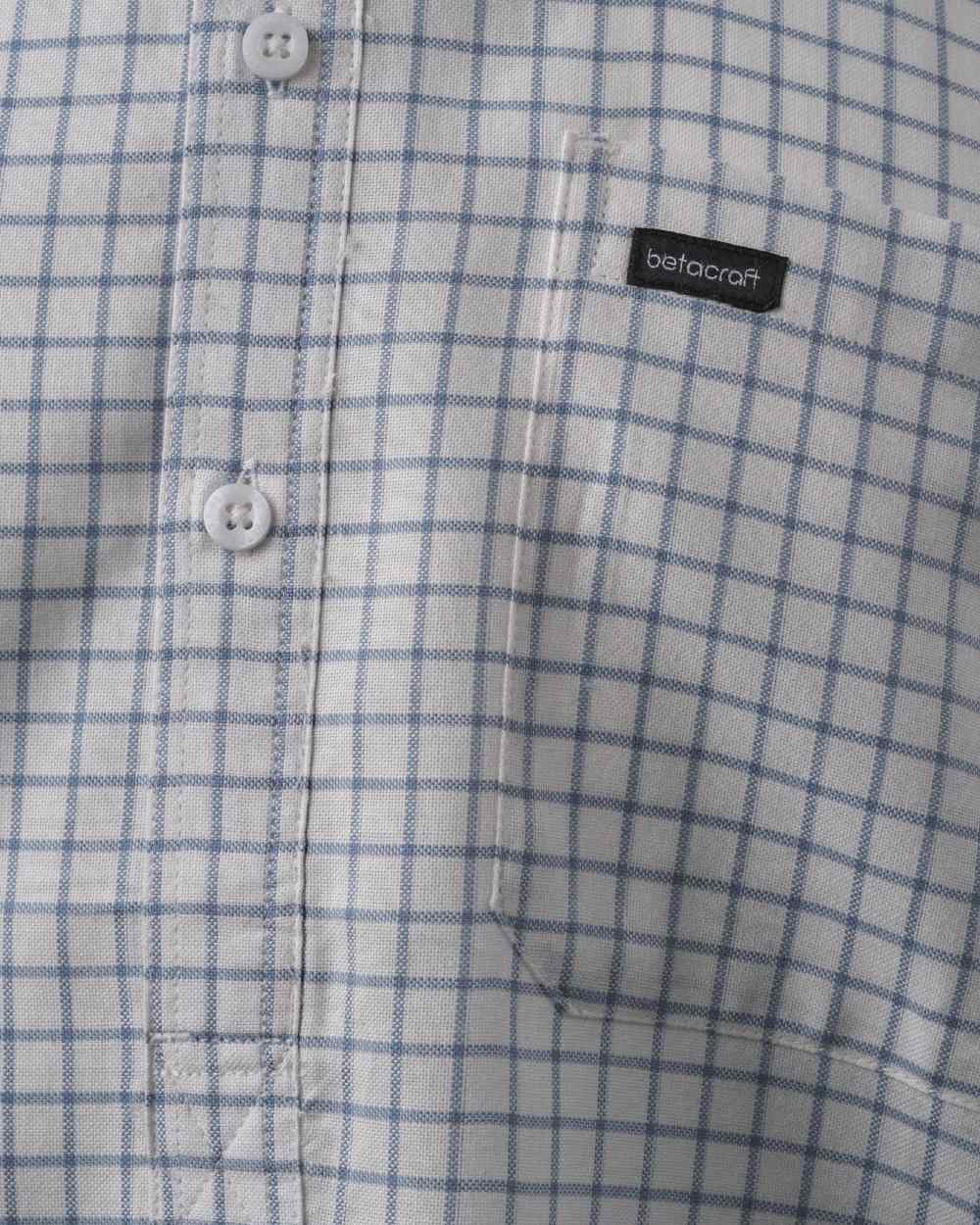 Cream Cool Blue Coloured Betacraft Mens Horizon Short-Sleeved Shirts on white background 