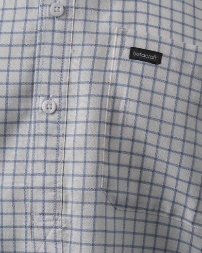 Cream Cool Blue Coloured Betacraft Mens Horizon Short-Sleeved Shirts on white background 