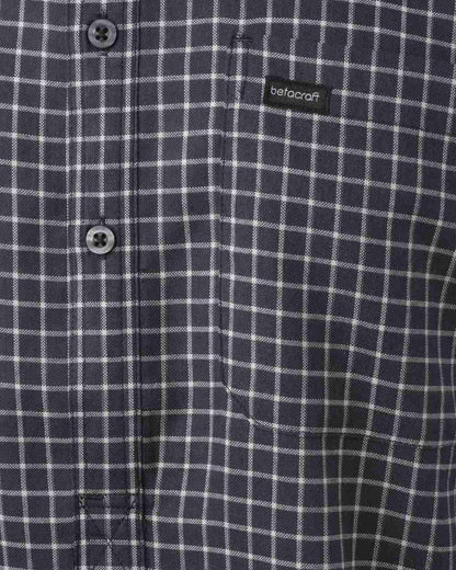 Dark Navy Cream Coloured Betacraft Mens Horizon Short-Sleeved Shirts on white background 