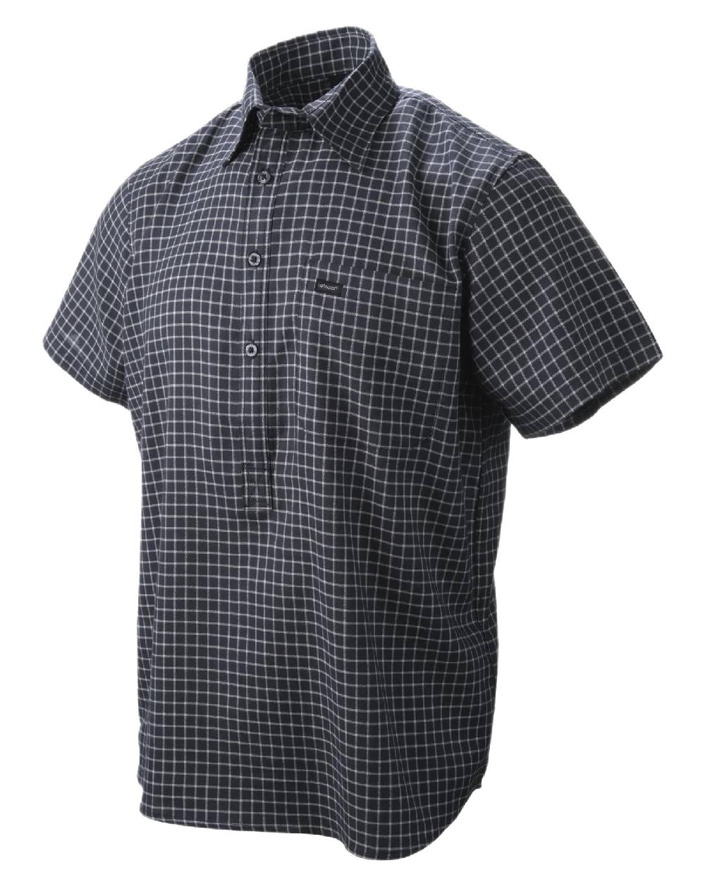 Dark Navy Cream Coloured Betacraft Mens Horizon Short-Sleeved Shirts on white background 