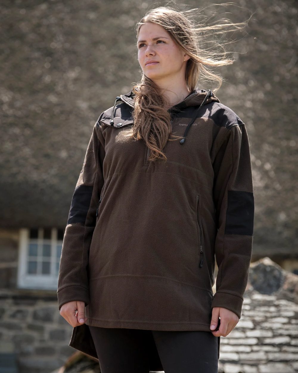 Olive coloured Betacraft Quest ECO Fleece Bush Shirt on outdoor background 