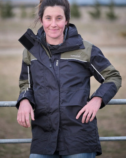 Black Saddle Coloured Betacraft Womens ISO940 Parka on forest background 