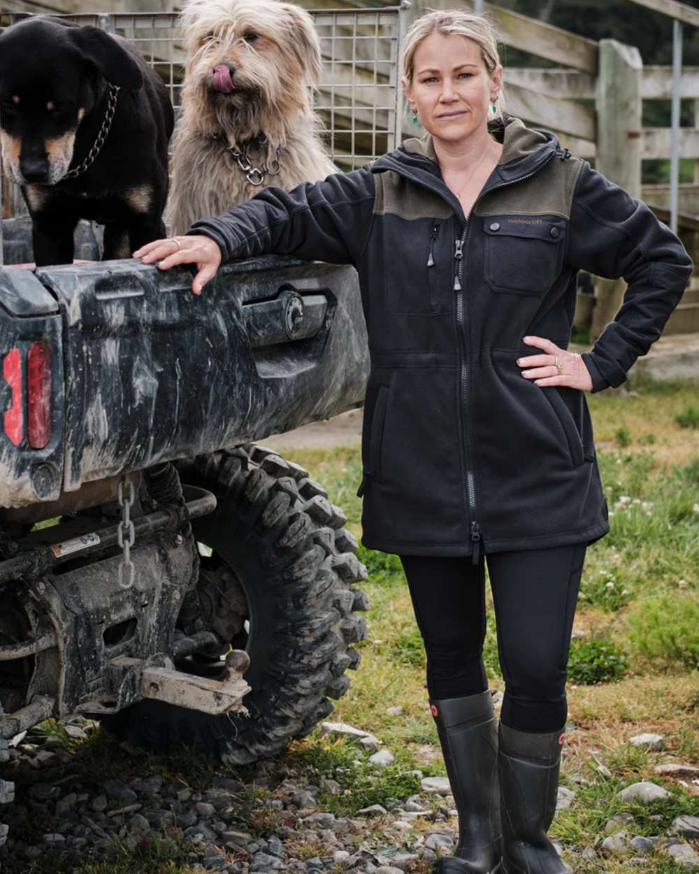 Black coloured Betacraft Womens Zephyr Fleece Jacket on outdoor background 