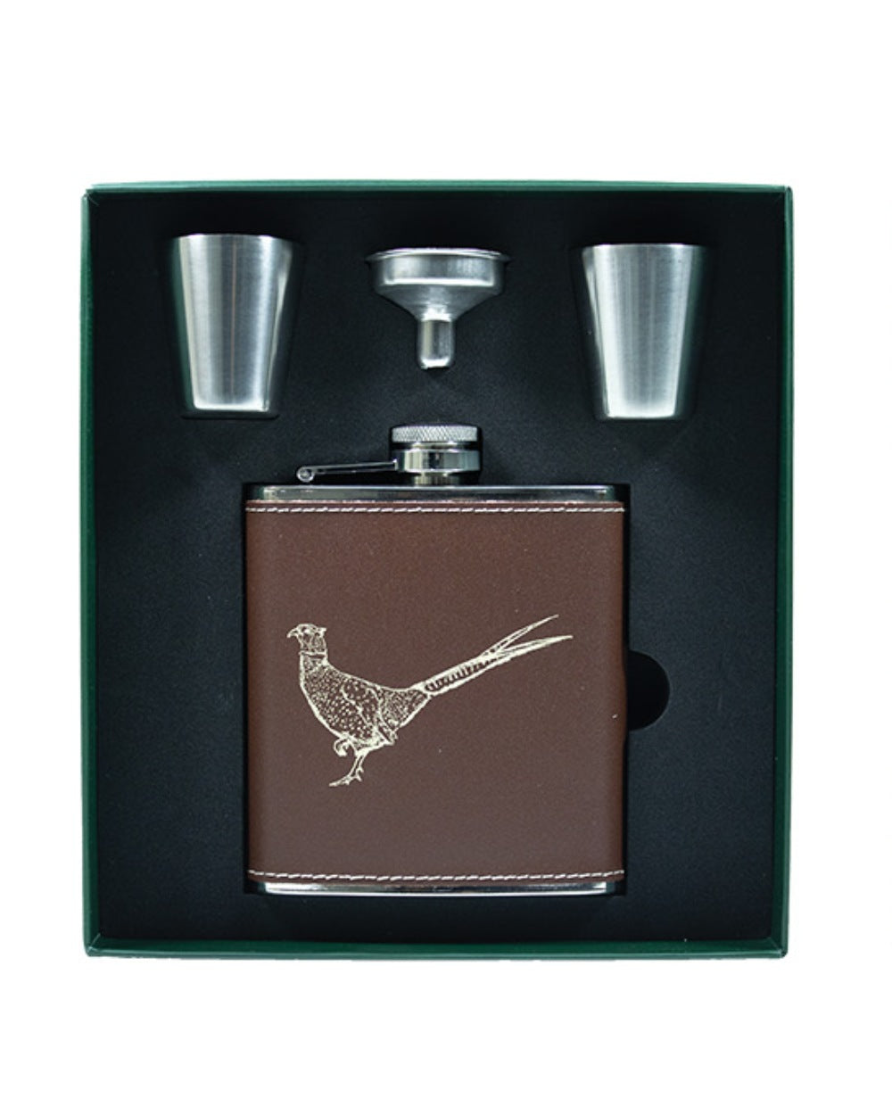 Bisley 6oz Brown Genuine Leather Flask Sets on white background 