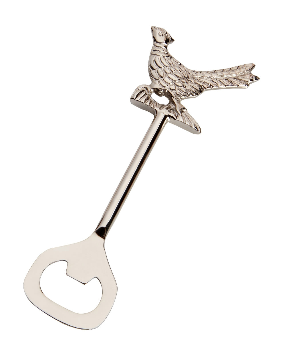 Pheasant Style Bisley Bottle Opener Stainless Steel on white background 