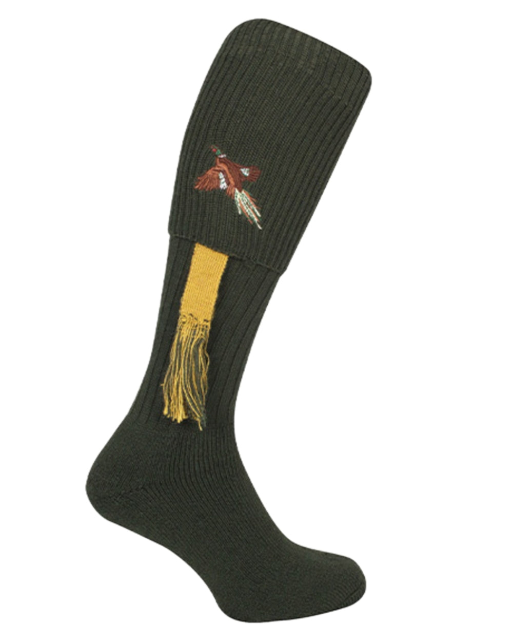 Green Coloured Bisley Embroidered Stockings on white background 