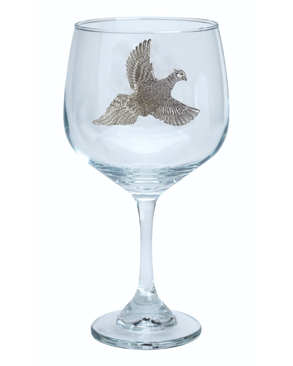 Flying Pheasant styled Bisley Gin Glass on white background 