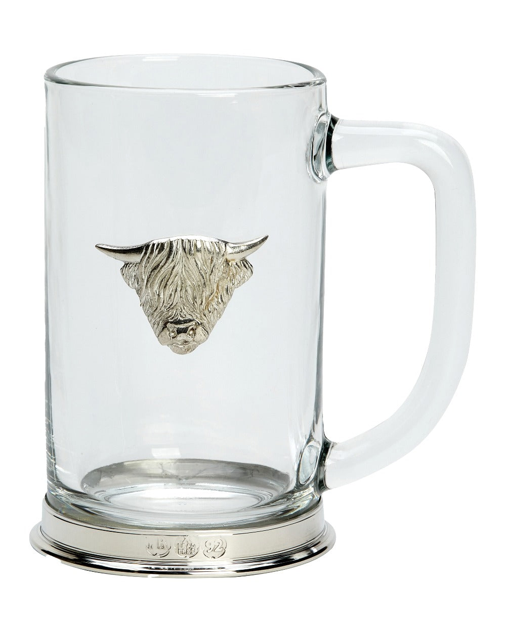 Highland Cow styled Bisley Glass Tankard on white background 