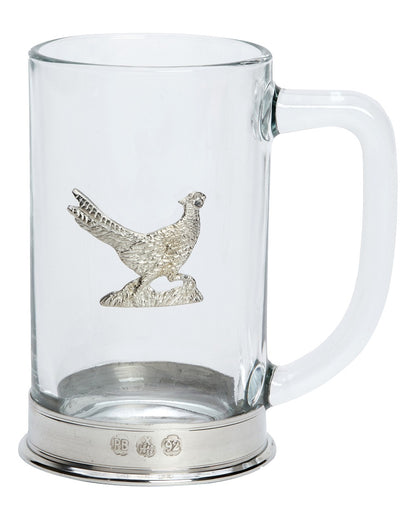 Walking Pheasant styled Bisley Glass Tankard on white background 