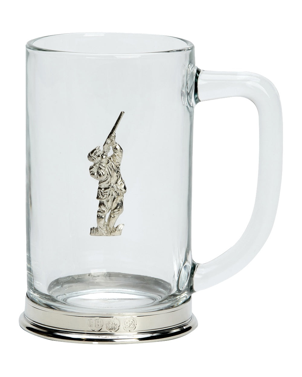 Shooter styled Bisley Glass Tankard on white background 