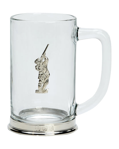 Shooter styled Bisley Glass Tankard on white background 