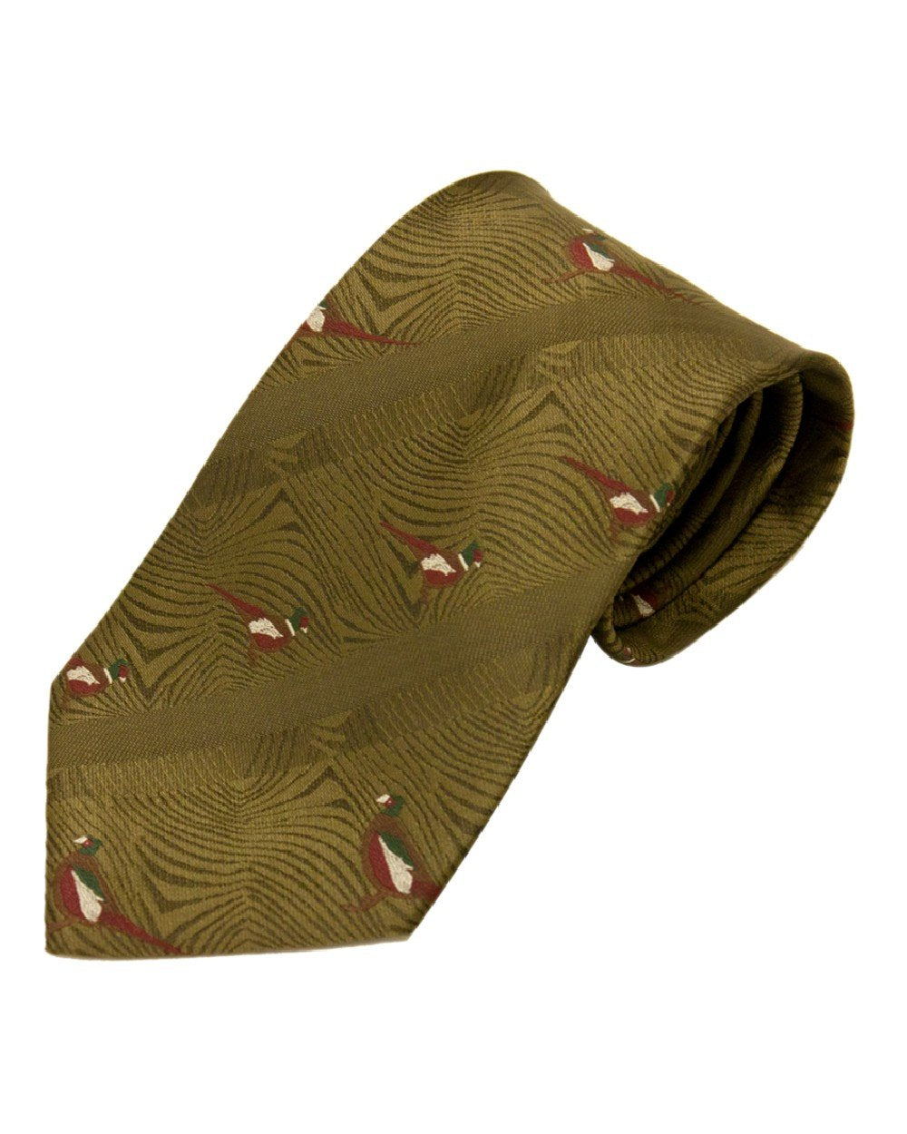 Pheasants Style Bisley Polyester Tie on white background 