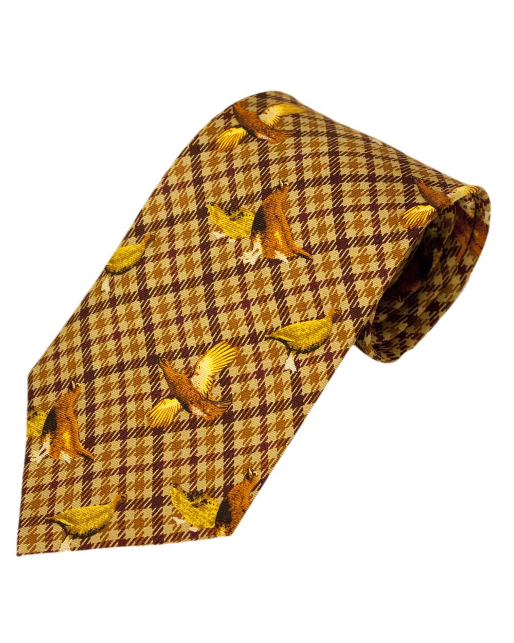 Brown Grouse Style Bisley Silk Tie on white background 
