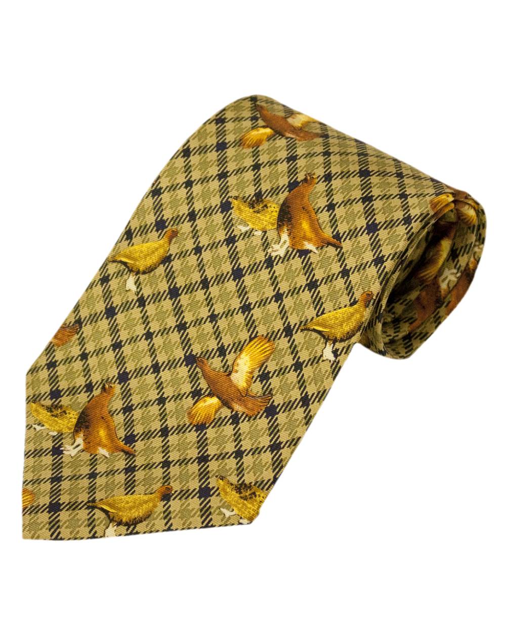 Green Grouse Style Bisley Silk Tie on white background 