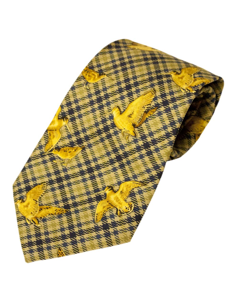 Green Woodcock Style Bisley Silk Tie on white background 