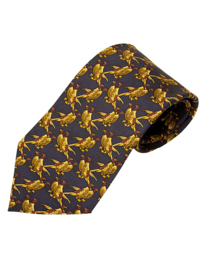 Solid Blue Pheasants Style Bisley Silk Tie on white background 