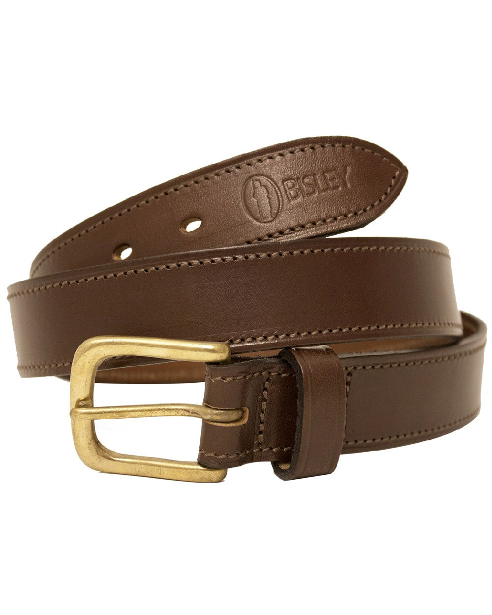 Brown Coloured Bisley Stitched Leather Belt on white background 