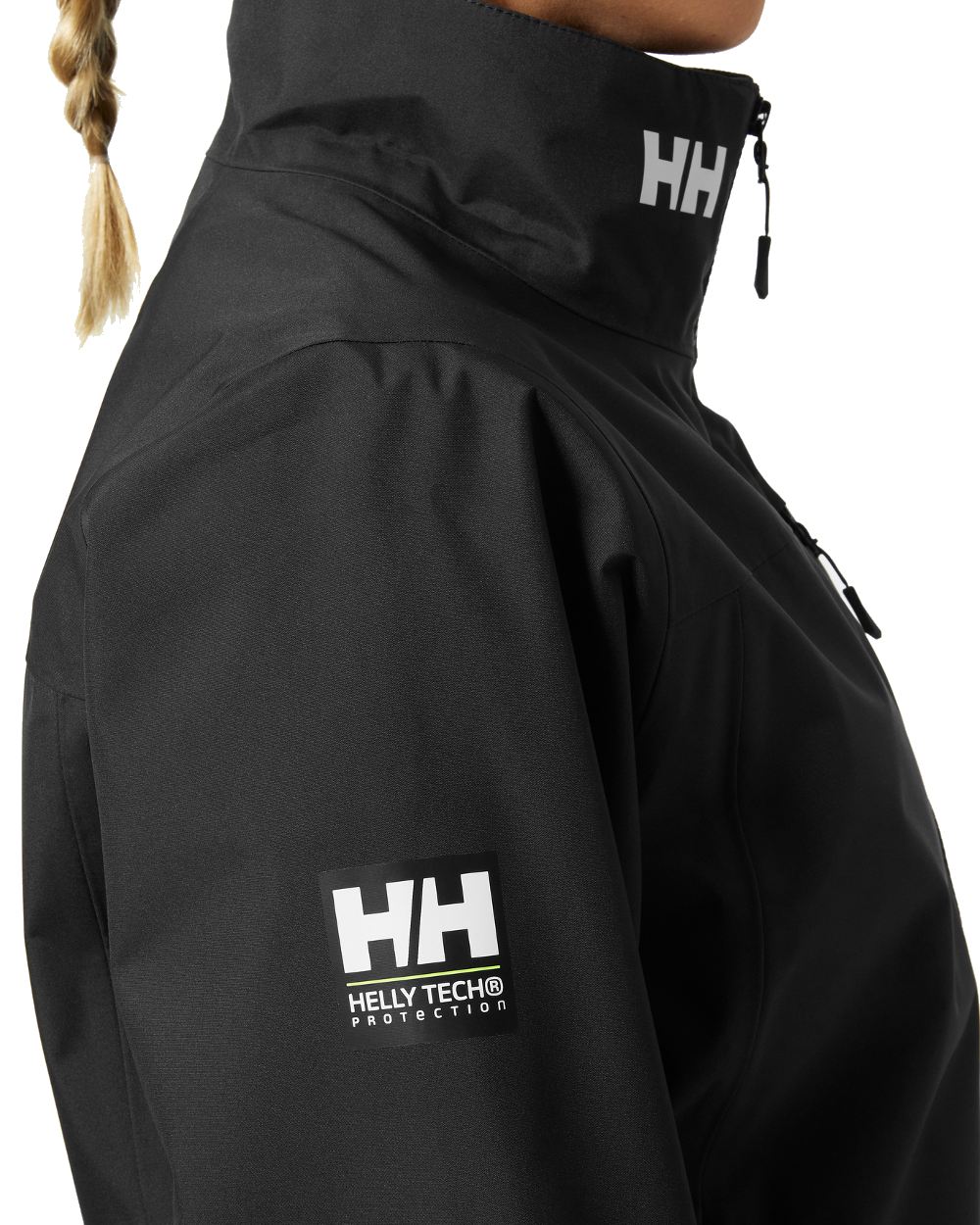 Black coloured Helly Hansen Womens Crew Sailing Jacket 2.0 on white background 