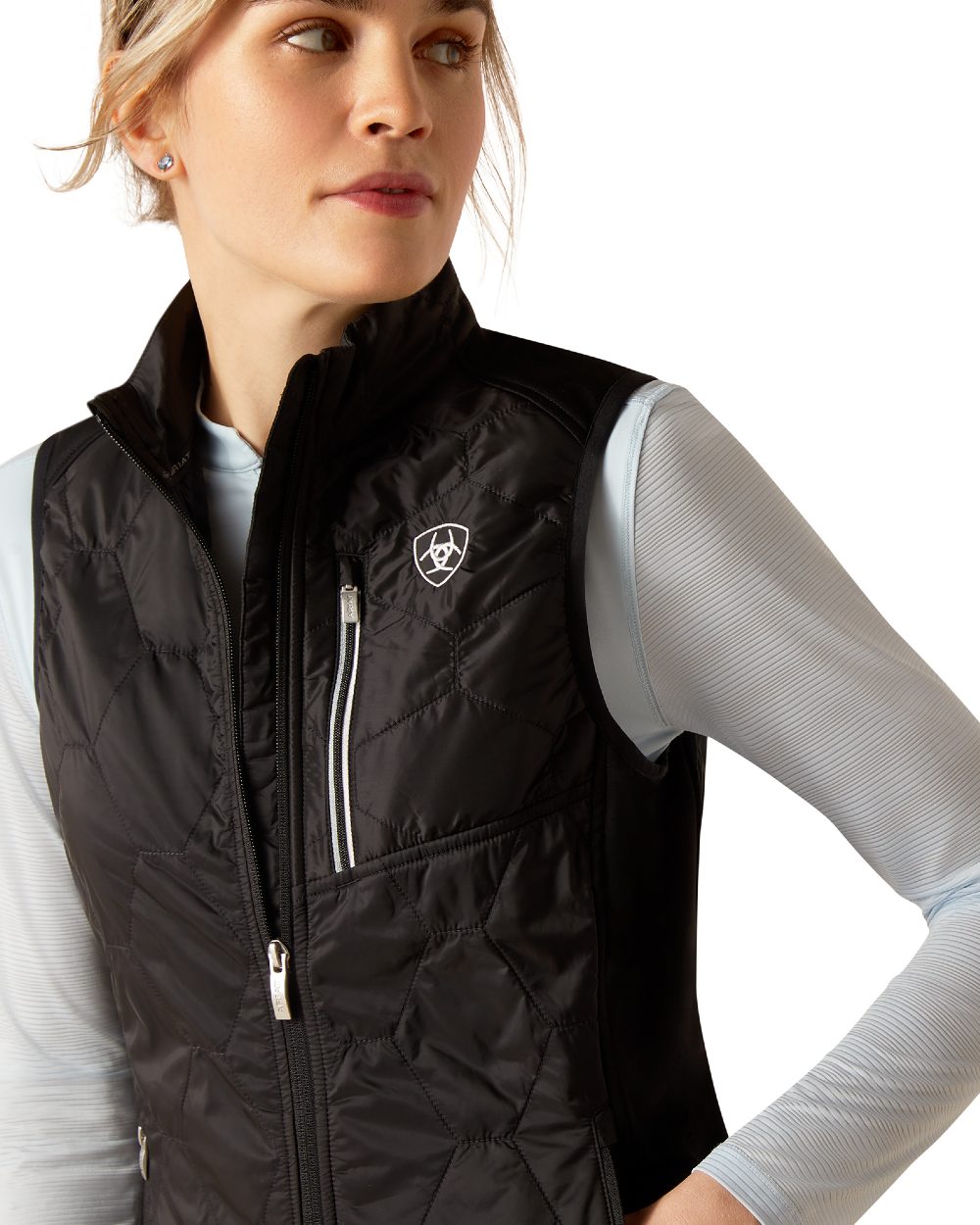 Black Coloured Ariat Womens Fusion Insulated Vest On A White Background 