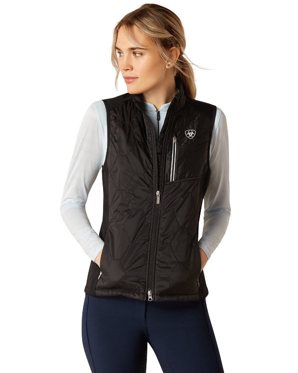 Black Coloured Ariat Womens Fusion Insulated Vest On A White Background 
