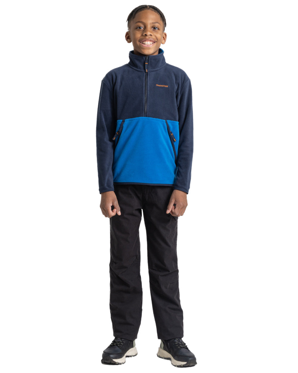 Black Coloured Craghoppers Childrens Kiwi II Winter Lined Cargo Trouser On A White Background