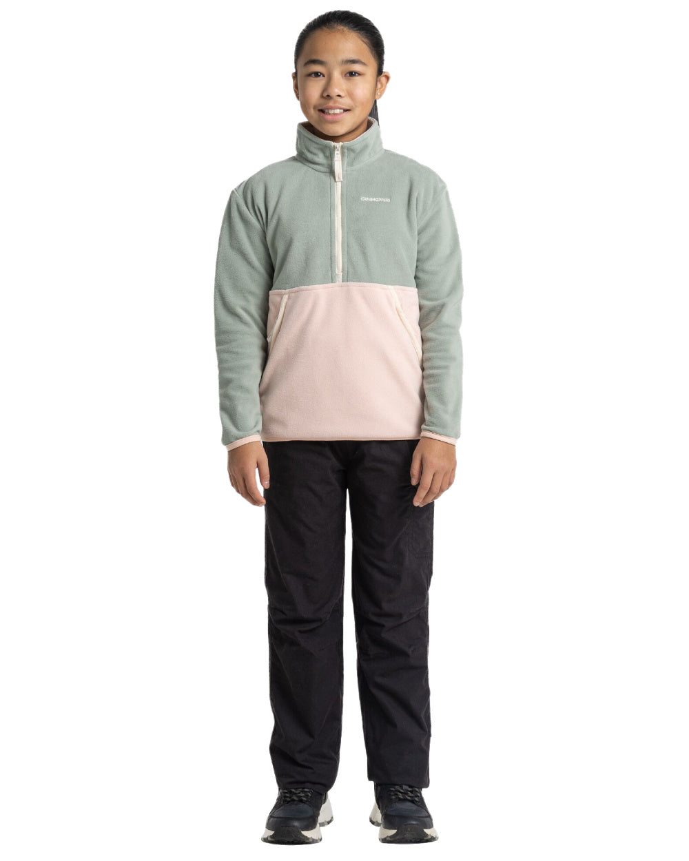 Black Coloured Craghoppers Childrens Kiwi II Winter Lined Cargo Trouser On A White Background