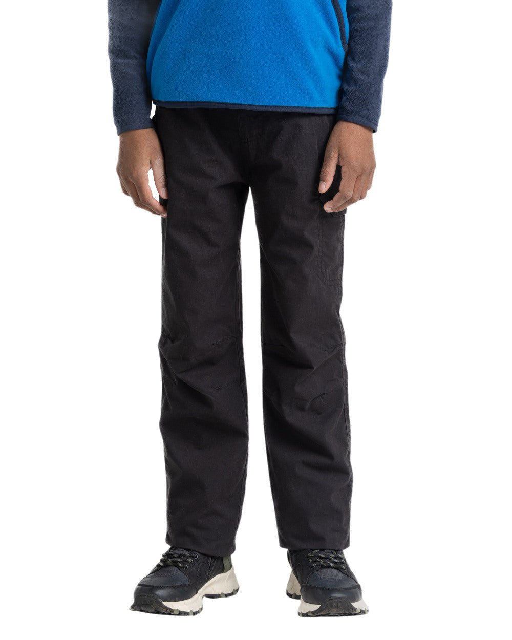 Black Coloured Craghoppers Childrens Kiwi II Winter Lined Cargo Trouser On A White Background