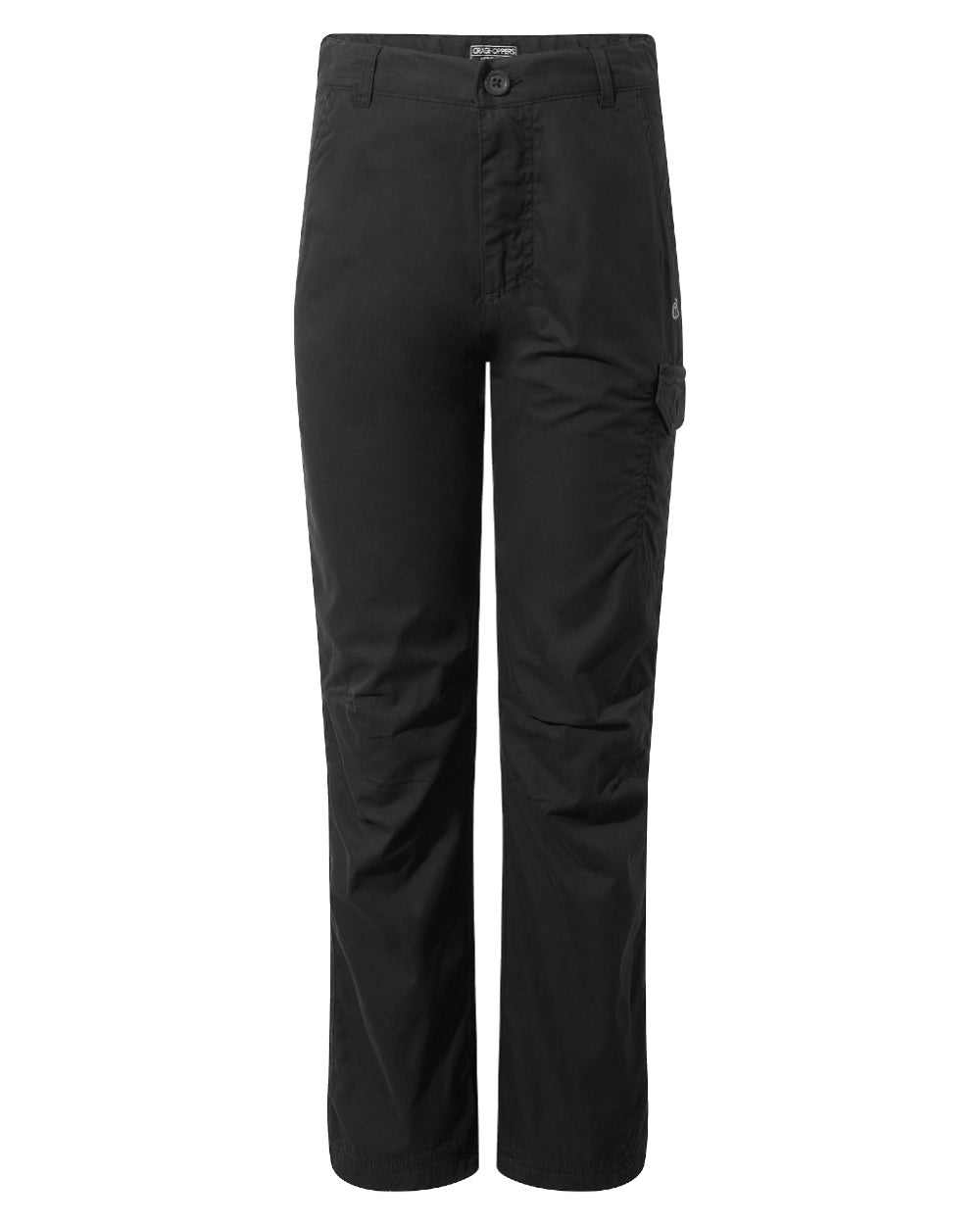 Black Coloured Craghoppers Childrens Kiwi II Winter Lined Cargo Trouser On A White Background