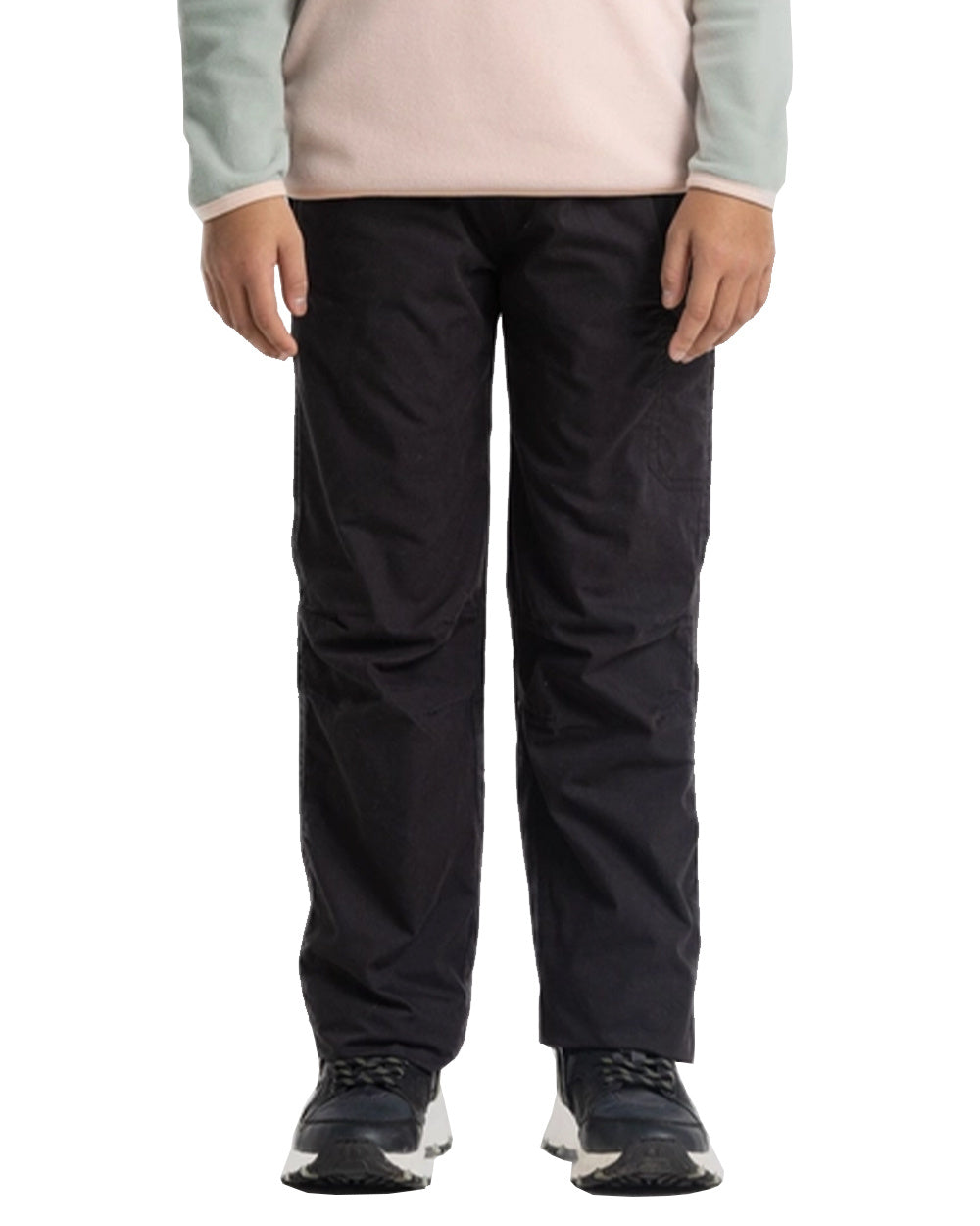 Black Coloured Craghoppers Childrens Kiwi II Winter Lined Cargo Trouser On A White Background