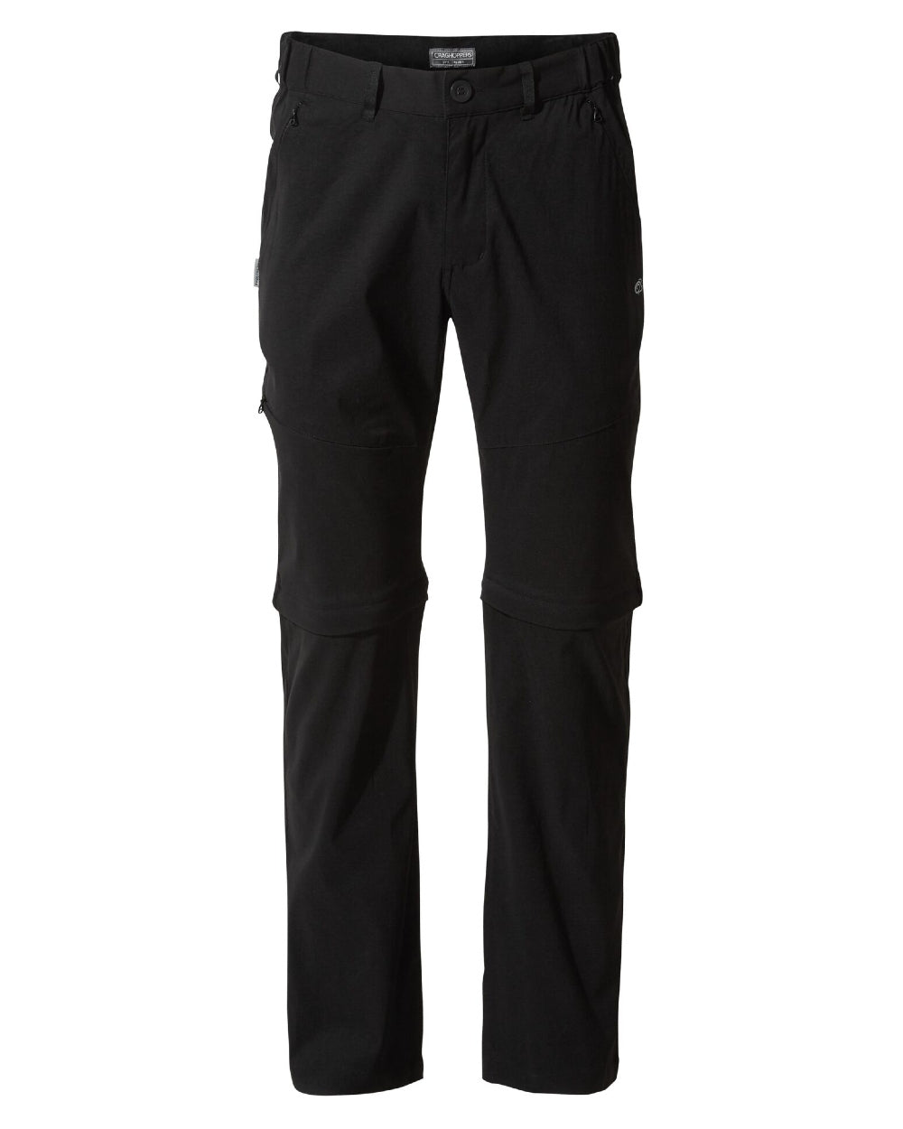 Black Coloured Craghoppers Mens Kiwi Pro II Convertible Trousers On A White Background 