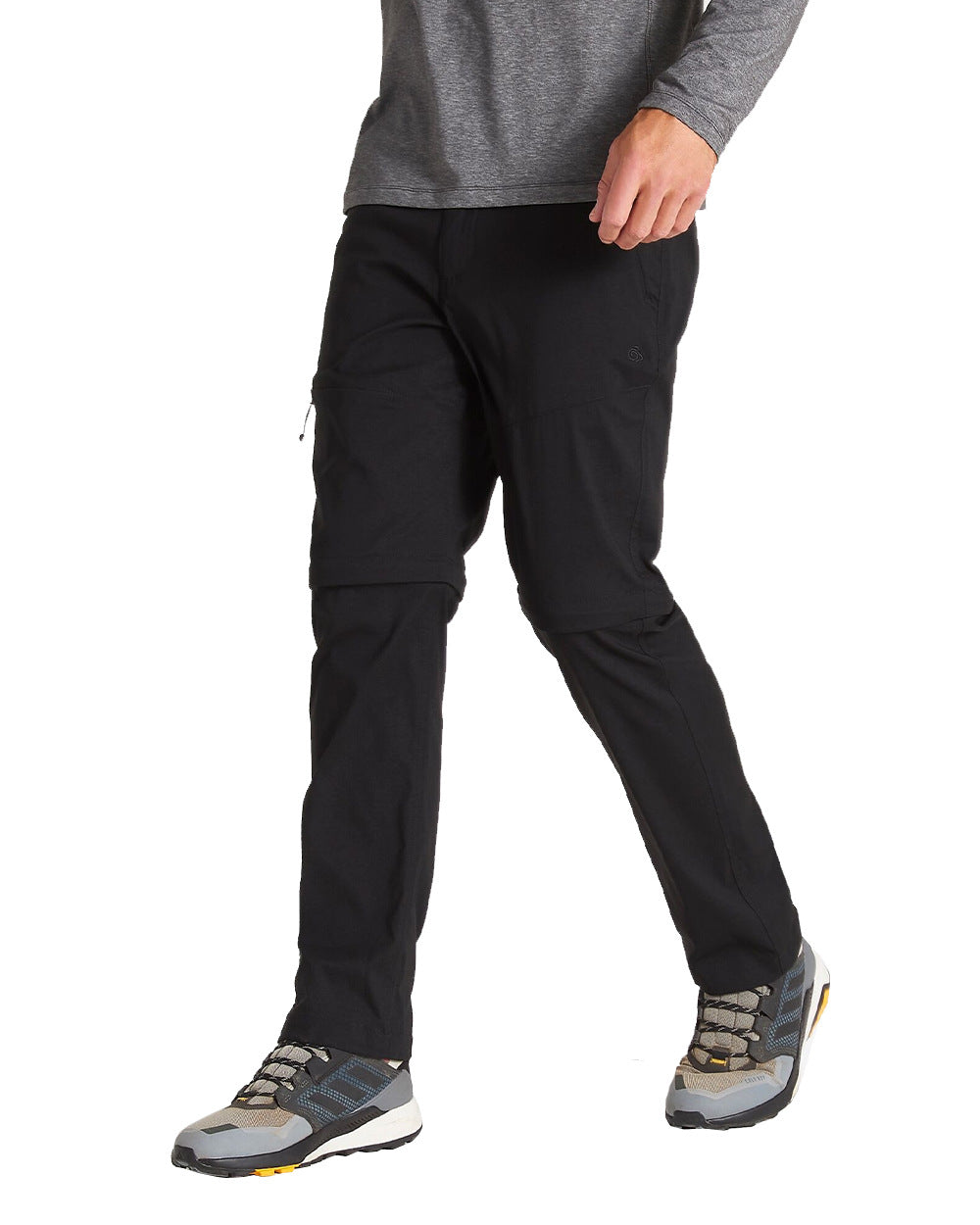 Black Coloured Craghoppers Mens Kiwi Pro II Convertible Trousers On A White Background 