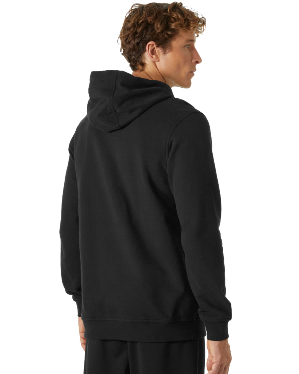 Black Coloured Helly Hansen Mens Logo Hoodie On A White Background 