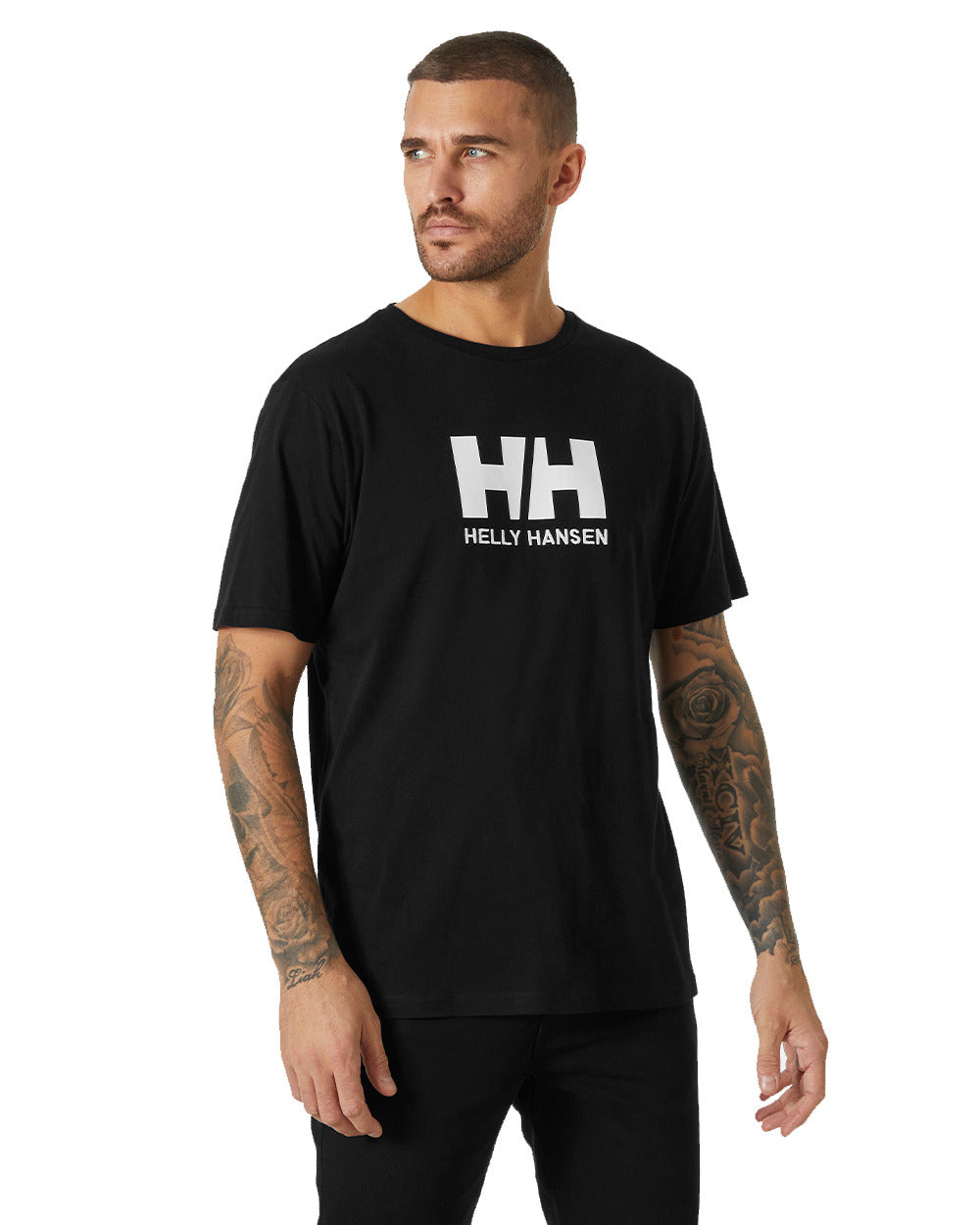 Black Coloured Helly Hansen Mens Logo T-Shirt On A White Background 