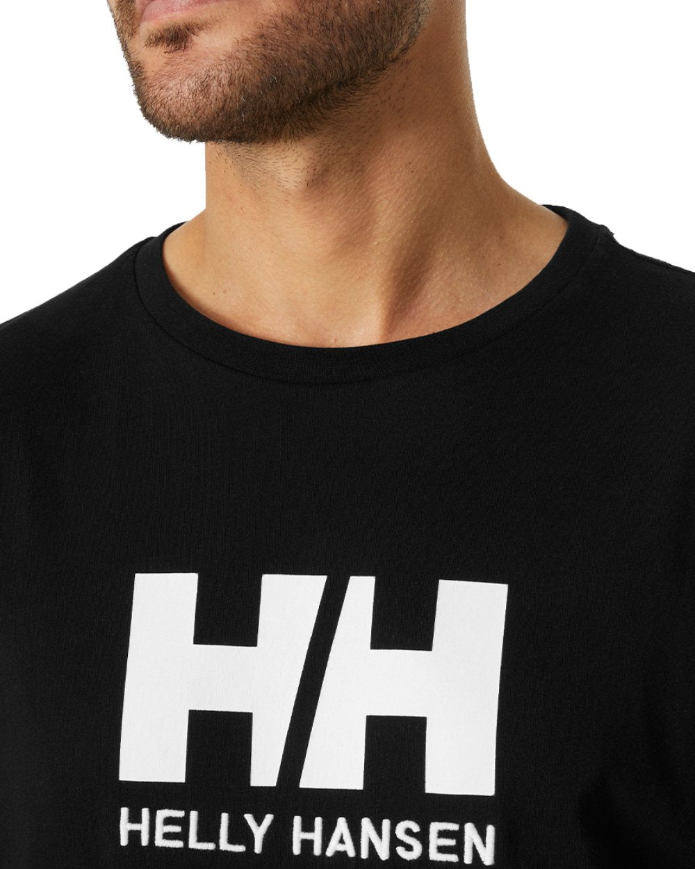 Black Coloured Helly Hansen Mens Logo T-Shirt On A White Background 