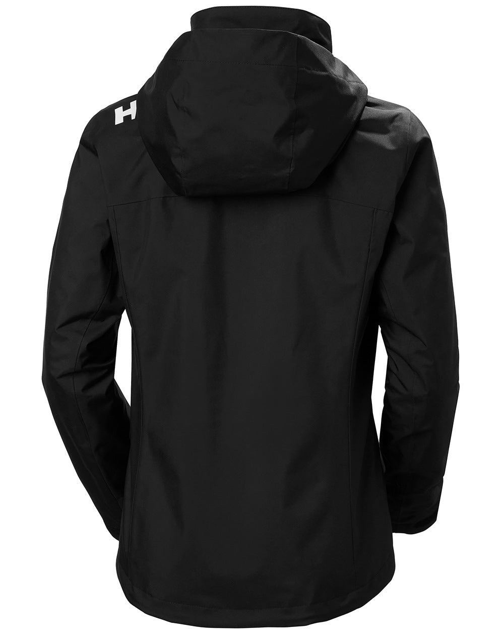 Black Coloured Helly Hansen Womens Crew Hooded Midlayer Sailing Jacket 2.0 On A White Background 