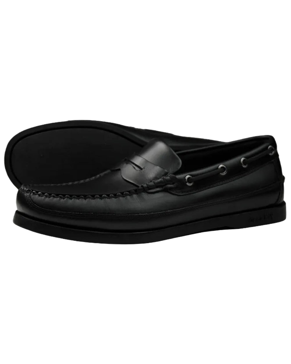 Black Coloured Orca Bay Fripp Mens Leather Loafers On A White Background 