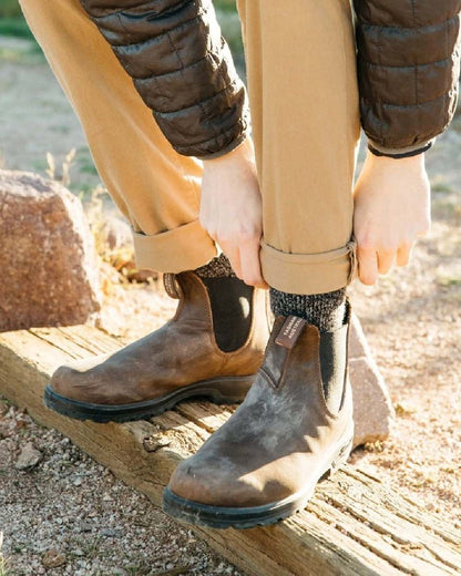 Antique brown coloured Blundstone 1609 Antique Brown Boots on blurry background 