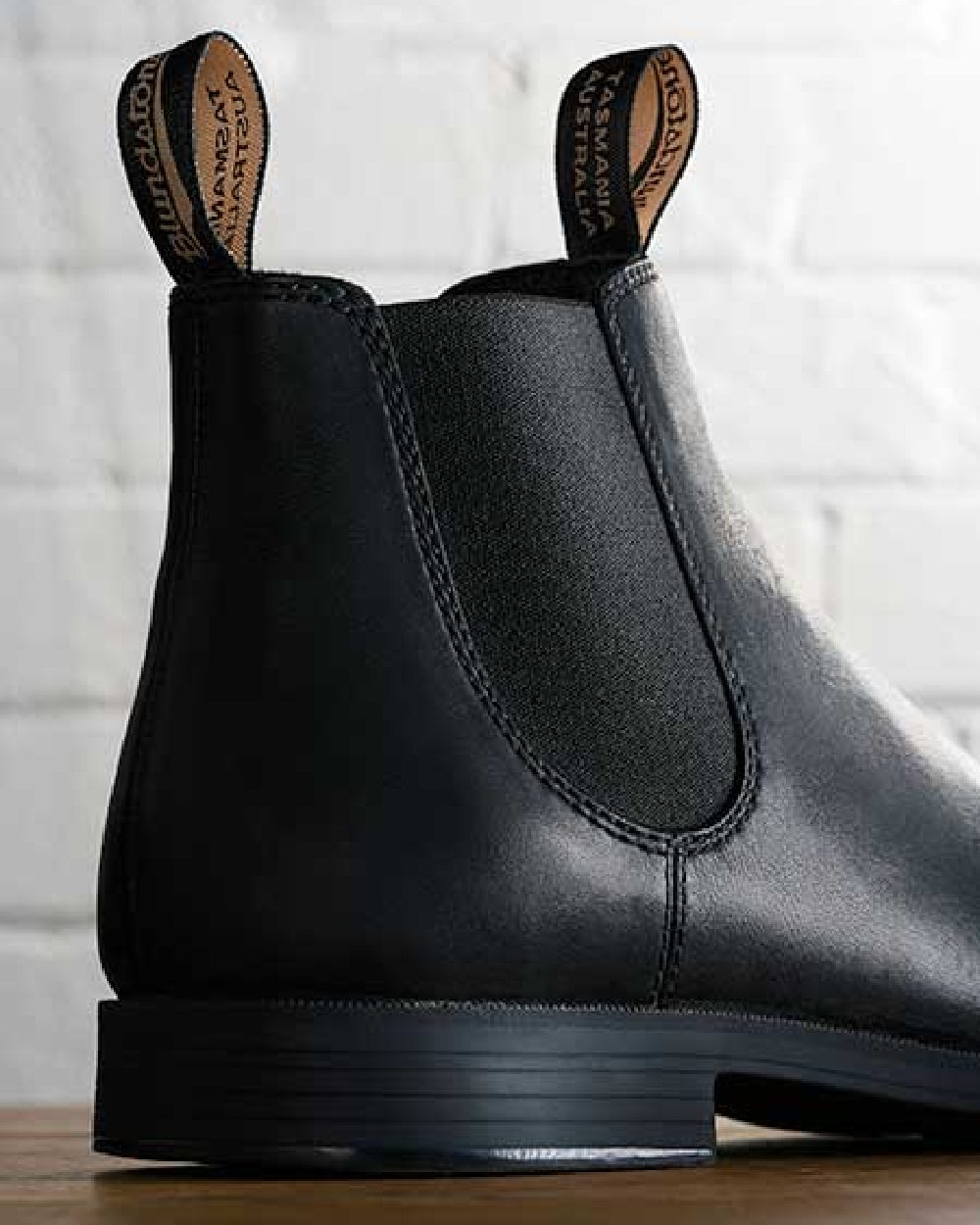 Black Coloured Blundstone Mens 1901 Black Chelsea Boots on outdoor background 