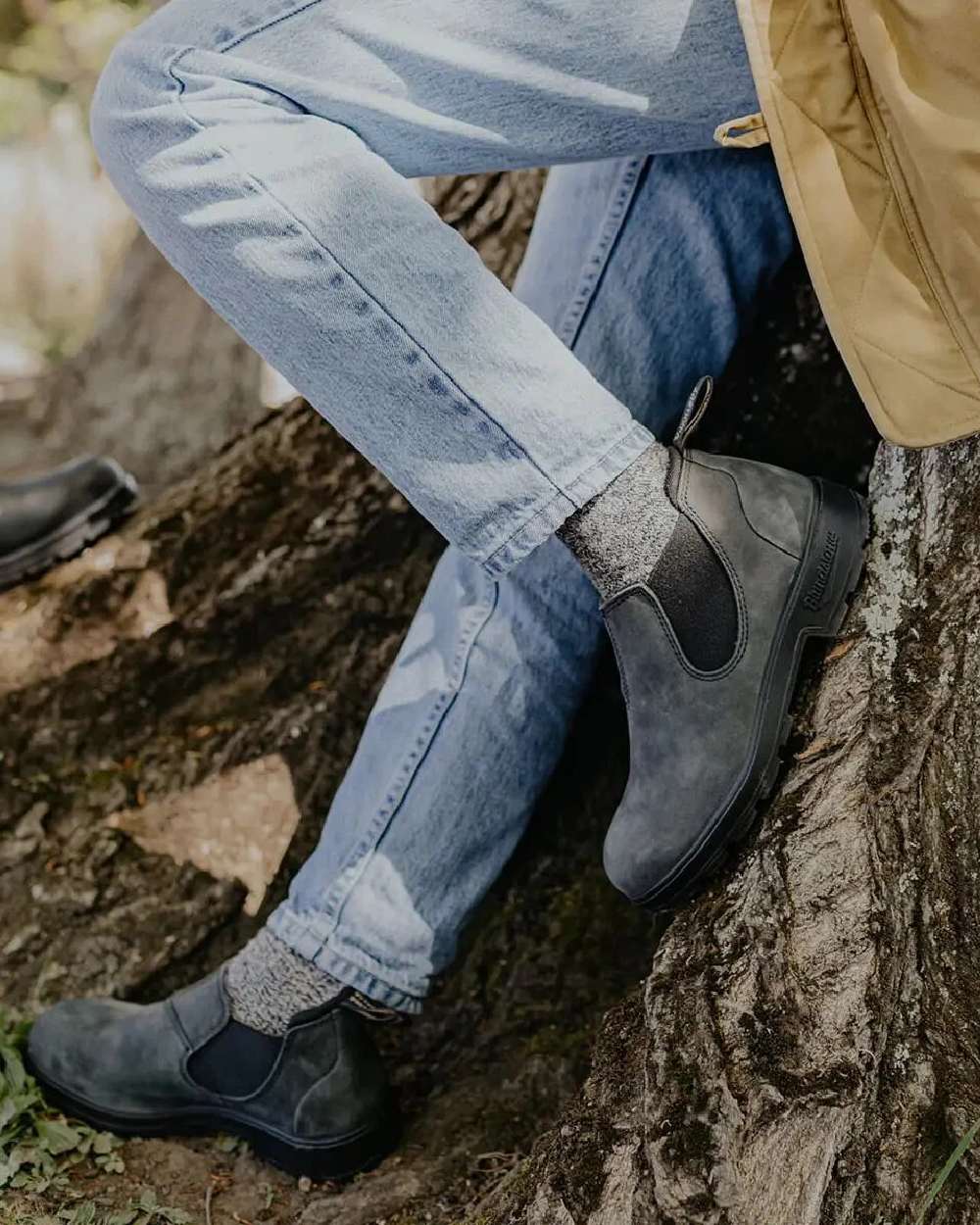Rustic Black Coloured Blundstone 2035 Rustic Black Chelsea Boots on outdoor background 