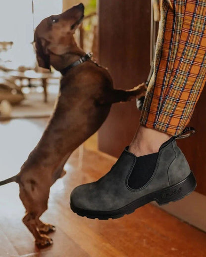Rustic Black Coloured Blundstone 2035 Rustic Black Chelsea Boots on indoor background 