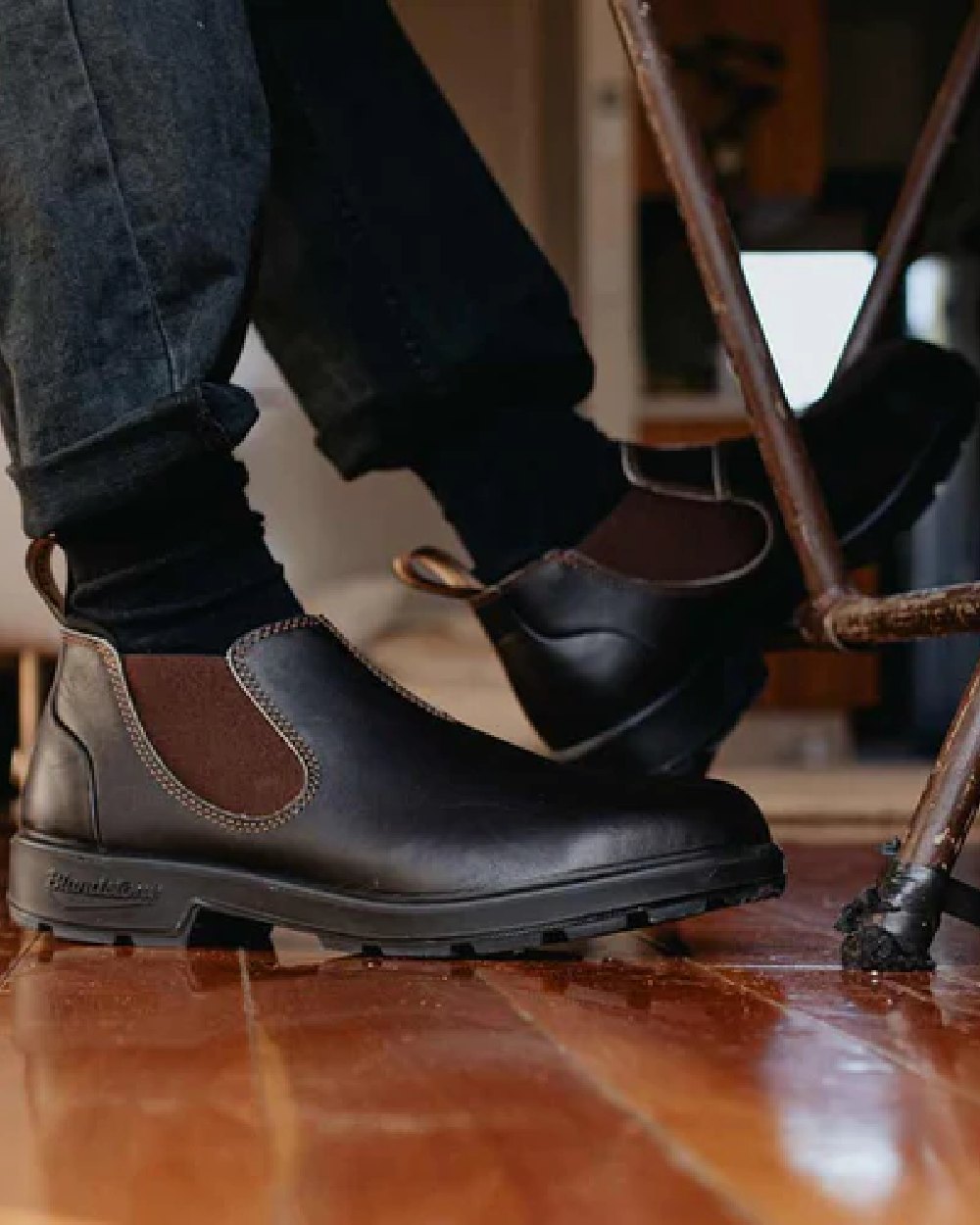 Stout Brown Coloured Blundstone 2038 Stout Brown Shoes on indoor background 