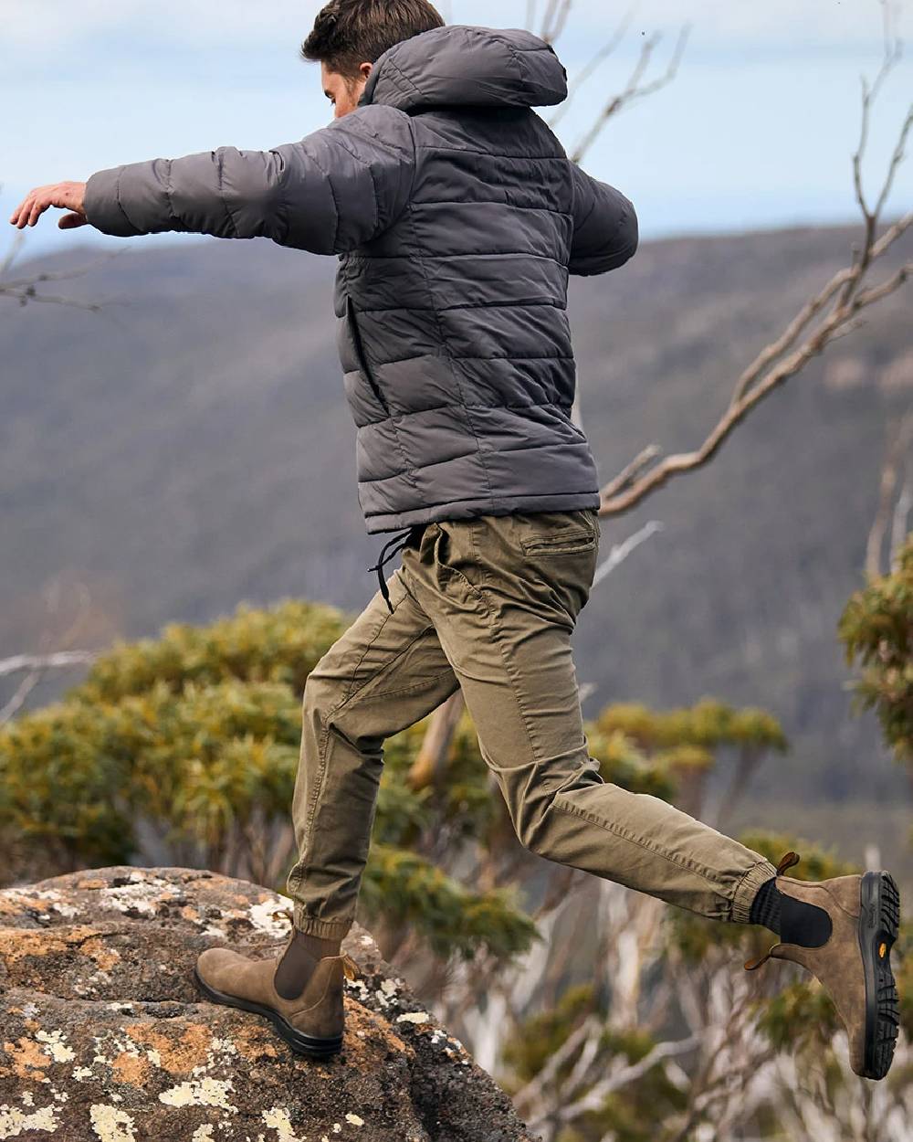 Rustic Brown Coloured Blundstone 2056 Rustic Brown Chelsea Boots on  outdoor background 