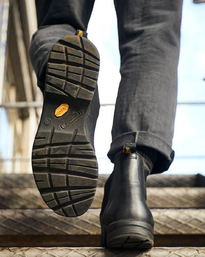 Black Coloured Blundstone 2058 Black Chelsea Boots on outdoor background 