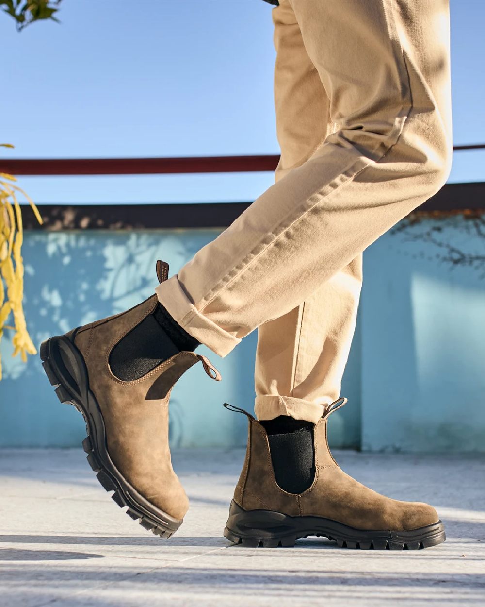 Rustic Brown coloured Blundstone 2239 Leather Chelsea Boots on street background