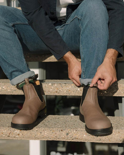 Taupe Coloured Blundstone 2341 Taupe Chelsea Boots on outdoor background 
