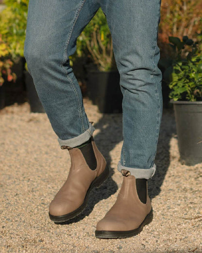 Taupe Coloured Blundstone 2341 Taupe Chelsea Boots on outdoor background 