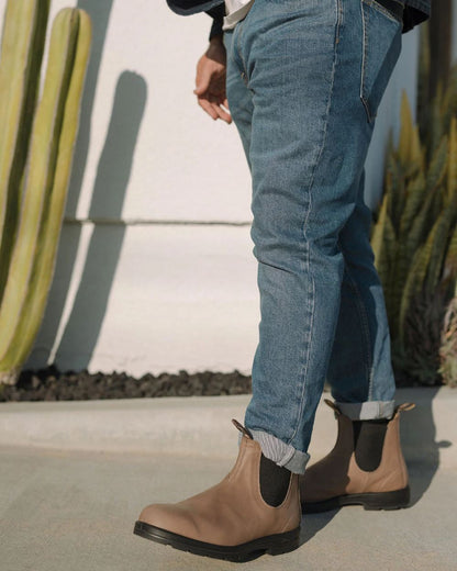 Taupe Coloured Blundstone 2341 Taupe Chelsea Boots on outdoor background 