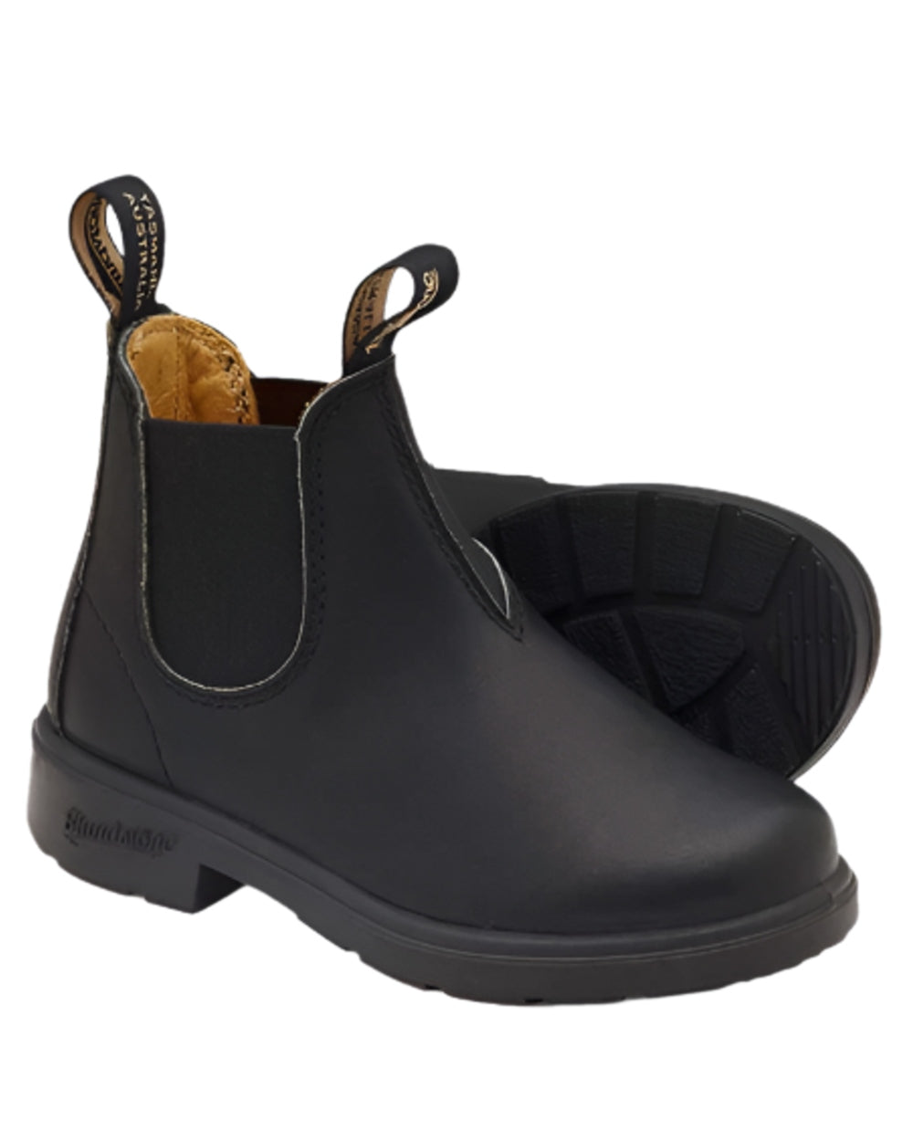 Black Coloured Blundstone Childrens 531 Black Leather Boots on white background 
