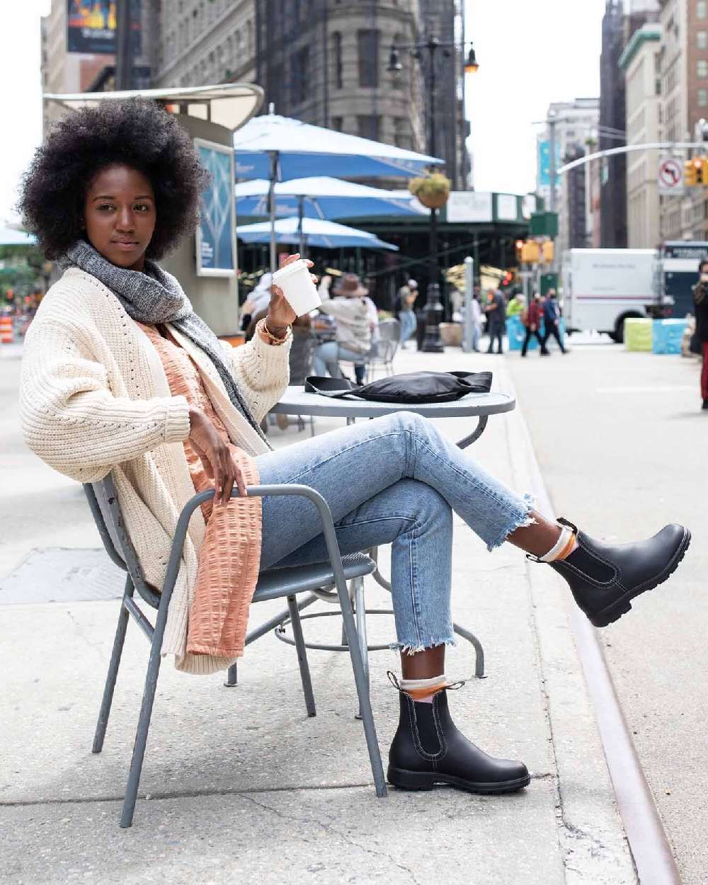 Black Coloured Blundstone Womens 1448 Black Chelsea Boots on outdoor background 